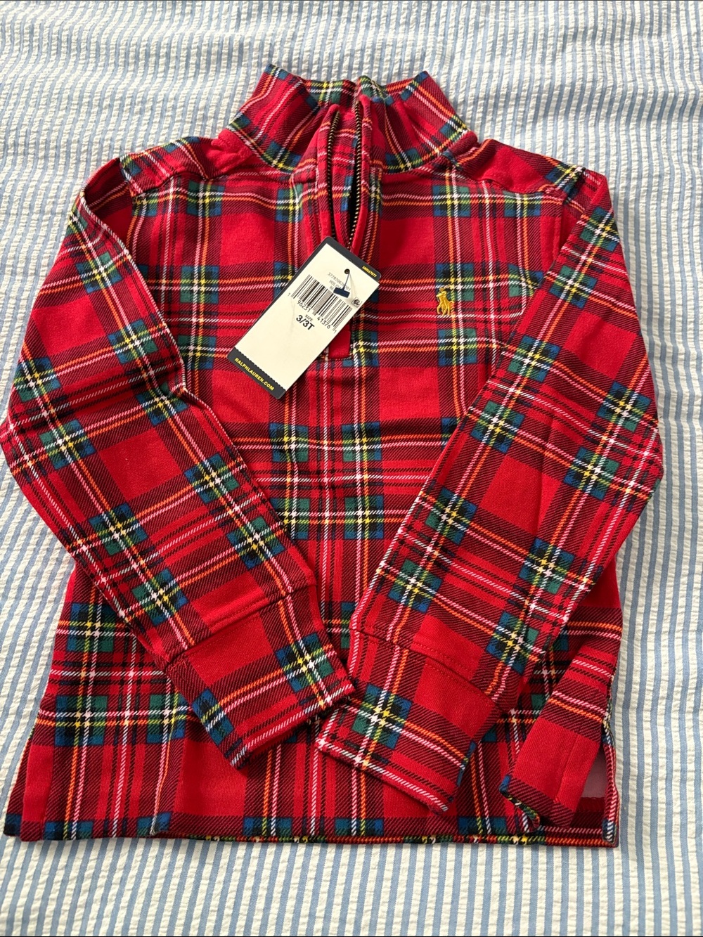 Ralph Lauren Red Plaid Zip-Up Kids Top with Yellow Pony